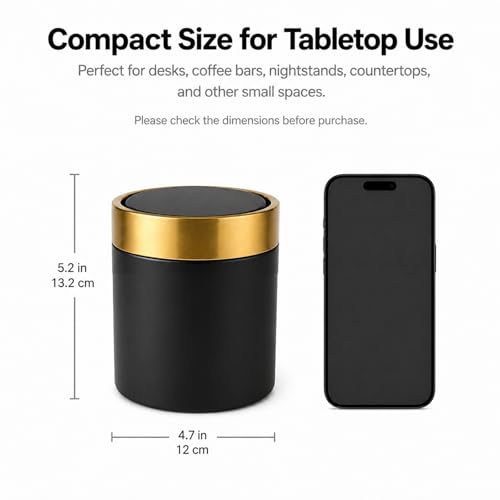 Mini Trash Can with Lid, Small Metal Desktop Trash Bin with Swing Lid, 1.5L / 0.4 Gal Countertop Waste Bin for Desk, Vanity, Bathroom, Coffee Bar and Office, Black - color: Black