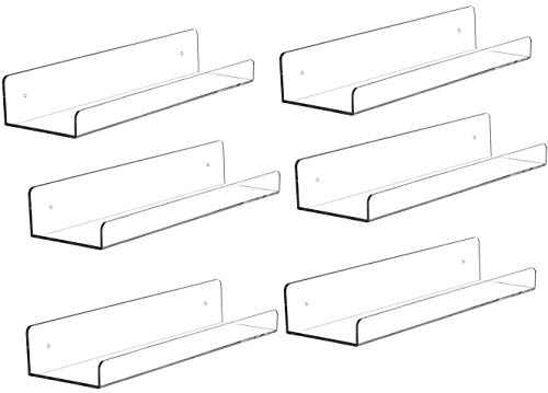 6 Pcak Clear Acrylic Shelves for Bedroom,Room,15 Inch Bathroom Wall Shelf & Organizer,Invisible Floating Shelves & Wall Storage for Collectibles Perfume Shelf,Record,Funko Pop,Lego Display,Bookshelf - size: Pack of 6