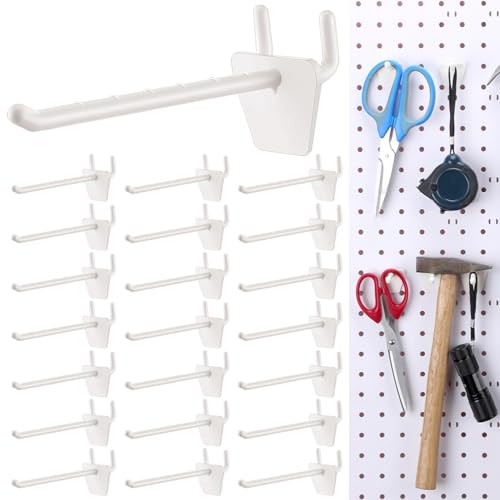 Unittype 100 Pack Plastic Pegboard Hooks 4 Inch Suitable for 1/4 and 1/8 Pegboard Pegboard Accessories for Garage, Office, Kitchen, Store (Ivory White)