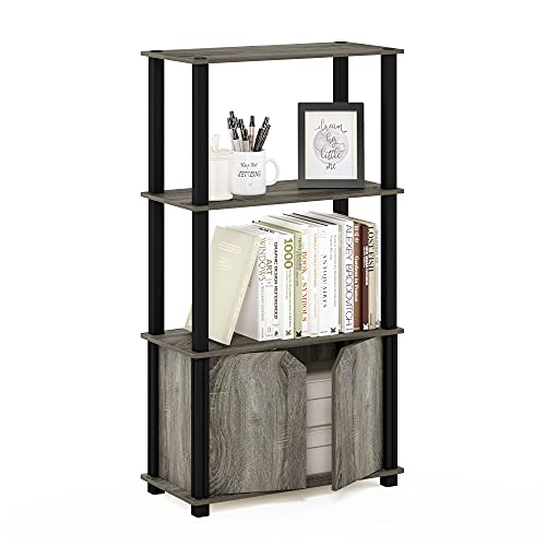 Furinno Brahms 4-Tier Multipurpose Bookcase/Bookshelf/Display Shelf/Display Rack with Door, French Oak Grey/Black - color: French Oak Grey/Black, size: 4-Tier with Cabinet