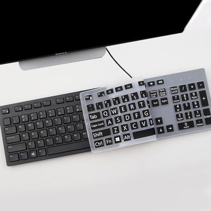 Keyboard Cover with Large Letters for Dell KB216 KB216p KB216d KM636 Keyboard/Dell Optiplex 5250 3050 3240 5460 7450 7050 /Dell Inspiron Desktop 24" 27" 5400 5490 7700 7790 3475 3670 3477 - color: Large Letters Black