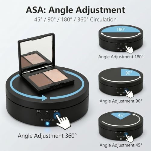 KAIMC Motorized Rotating Display Stand 3-in-1,360 Degree Electric Photography Turntable for Live Streaming, Jewelry Display, Watch, Collectibles,3 Speeds & 4 Angles Adjustable,USB/Battery Powered