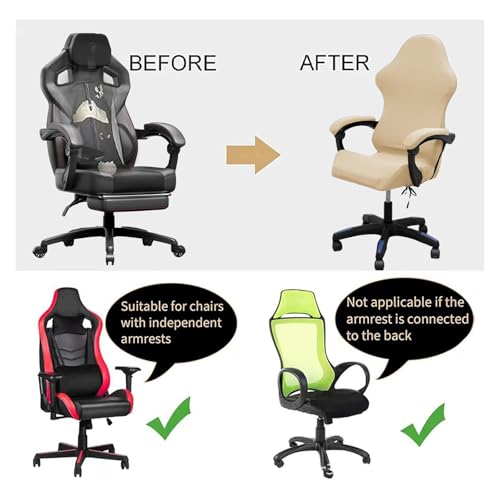 Gaming Chair Cover Set with Armrest Covers, Stretch Ruffled Slipcover for Racing Office Computer Reclining Chairs (Beige) - color: Beige