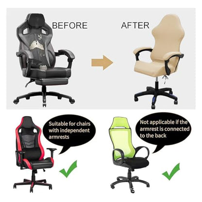 Gaming Chair Cover Set with Armrest Covers, Stretch Ruffled Slipcover for Racing Office Computer Reclining Chairs (Beige) - color: Beige