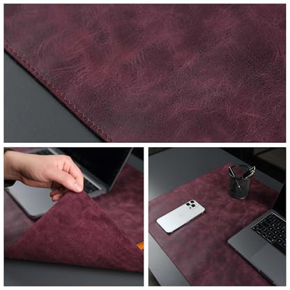 Jersey Genuine Calfskin Leather Desk Pad, Office Desk Mat with Non-Slip Bottom, Smooth Surface for Mouse & Keyboard, Desk Protector (36x19 inches) (Dark Purple) - color: Dark Purple