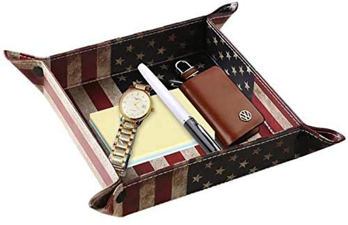 Valet Tray Desktop Storage Organizer, Vegan Leather Catchall Bedside Vanity Tray Nightstand Caddy Holder for Remote Controller, Watch, Keys, Phone, Wallet, Sunglasses, Jewelry - Flag - color: Flag Design