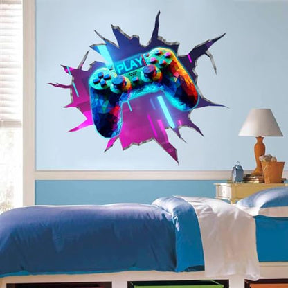 YIMEHDAN Large 3D Game Wall Decals (35.8”x32.4”), Gaming Break Through The Wall Vinyl Wall Stickers for Game Lover, Removable Video Games Artwork for Boys Playroom Bedroom Decor - style: game2