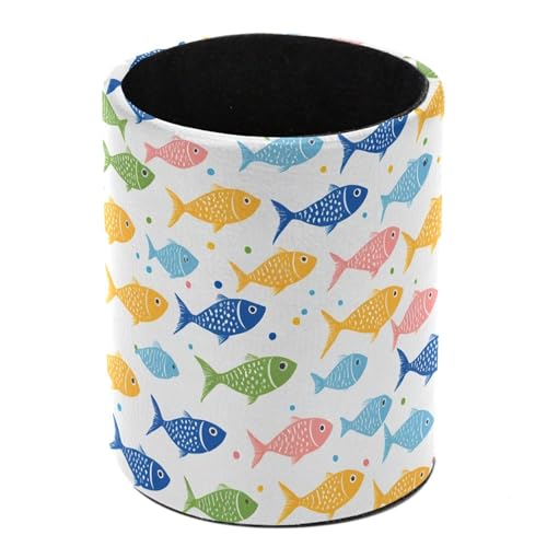 Colorful Fishes Pen Holder Pencil Organizer for Desk, 3.1” x 3.1” x 3.9” Pencil Cup Office Supplies, Large Capacity Cute Pen and Makeup Brush Holder for Home, School, Desktop - color: Colorful Fishes