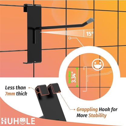 HUHOLE 60 Pack Black Gridwall Hooks, 2", 4", 6" Inch Display Hangers | Fits 3 x 3 Inch Wire Grid Panels, 20 lb Capacity Hooks for Retail Store, Craft Fair, Jewelry Rack and Garage Organizer - size: 2+4+6 Inch