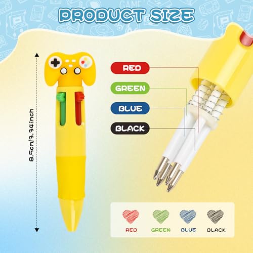 LiYiQ 25 Pcs Video Game Colorful Multicolor Pen in One Cartoon Cute Fun 4-in-1 Cute Pens Bulk Kawaii Game Handle Level Up Games Console Shape Cool Ballpoint Pens for Kids Fun Gifts