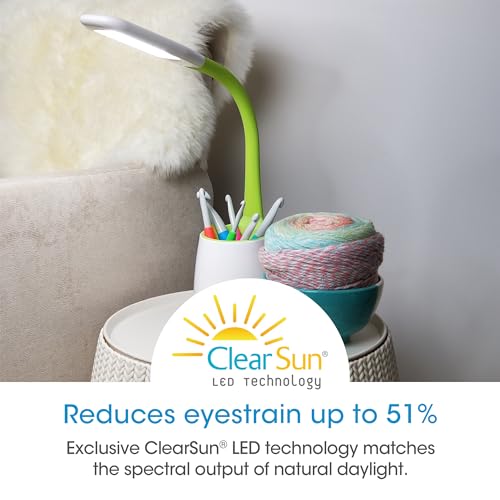 OttLite Organize LED Desk Lamp with USB Port, White and Green | ClearSun LEDs Reduce Eyestrain | Built-In Storage Compartment | Flexible Neck 11"-23" | 3 Brightness Settings