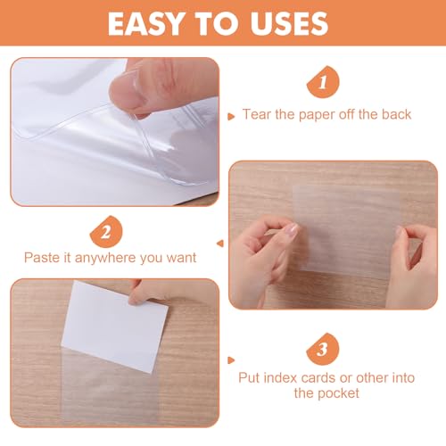 Outus 100 Pcs Index Card Pockets, 2 x 3.75, 3 x 5 Inch Clear Self Adhesive Labels Pocket for Business, Plastic Label Sleeves with Top Open for Organizing Storage Bins Library Card Shelves Scrapbooks - size: 2 x 3.75, 3 x 5 Inch