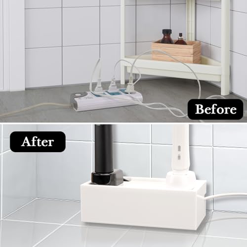 Linkidea Compact Bathroom Cable Organizer Box for Electric Toothbrush and Razor Chargers, Small Cord Hider Storage Case, Acrylic Countertop Wire Management (White)