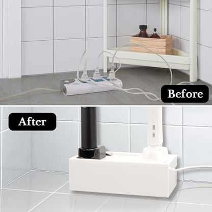 Linkidea Compact Bathroom Cable Organizer Box for Electric Toothbrush and Razor Chargers, Small Cord Hider Storage Case, Acrylic Countertop Wire Management (White)
