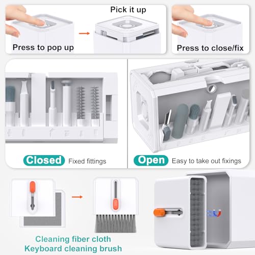VICHYIE Keyboard Cleaning Kit with Brush, Computer Laptop Cleaner Kit, Phone Cleaning Tool, Multi-Function Cleaner Kit for Earbuds, Cellphones, PC, Screens, Camera Lens, Electronics Devices (White) - color: White