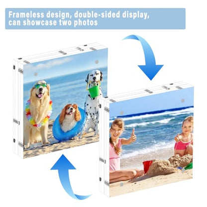 HELPLEX Acrylic Frame, 2 Pack 6x6 Acrylic Picture Frames, 24mm Thicker Square Frameless Clear Double Sided Magnetic Frame, Free Standing Desktop Display - size: 6x6(2 PACK)