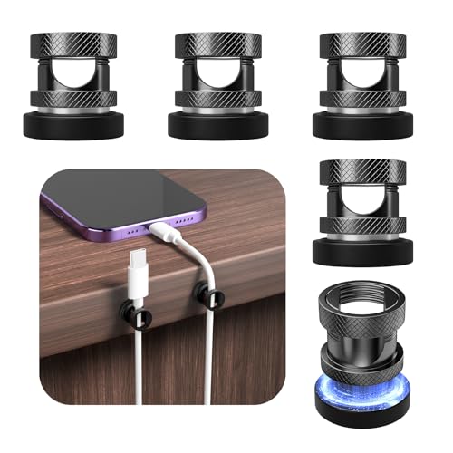 Maveek Magnetic Cable Holder 6 Pack, Stainless Steel Cord Clips Wire Organizer Office Desk Accessories USB Charging Cords Management Nightstand (Metallic Black) - color: Metallic Black, size: 6Pcs