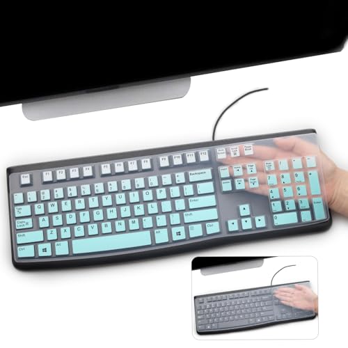 2PCS Keyboard Cover for Logitech K120 & MK120 Ergonomic Desktop USB Keyboard Ultra Thin US Layout Protective Skin-MintGreen+Clear - color: MintGreen+Clear