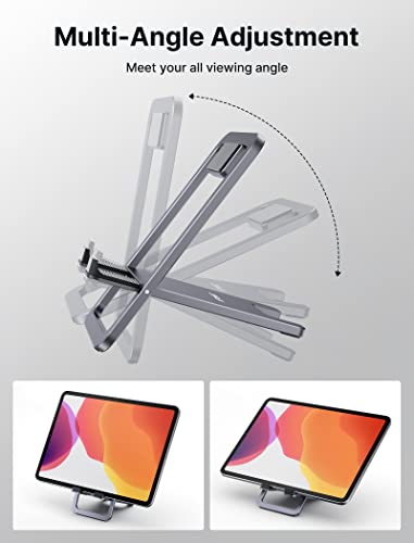 JSAUX Universal Tablet Stand, Portable Foldable Tablet Holder for Desk Compatible with iPad mini/Air, Samsung Galaxy Tab, Kindle Fire, Steam Deck, Switch 2, ROG Ally, iPhone and Other Tablets-Gray - color: Gray