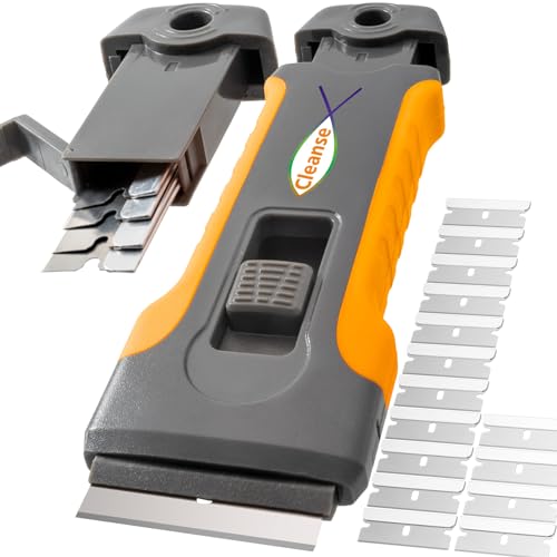 Razor Blade Scraper Tool with 15pcs Extra Blades, Cleaning Razor Scraper for Glass, Glass Top Stove Scraper for Oven Door, Cooktop Scraper, Glass Scraper Cleaning Paint from Glass (Gray) - color: Gray