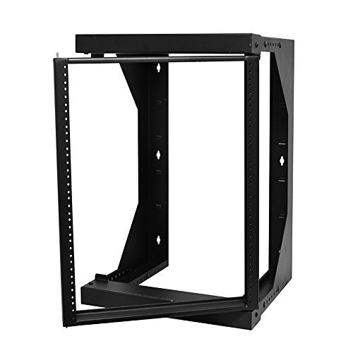 Quest Manufacturing Swing-Out Open Frame Wall Rack, 18 Unit, 3' x 18"-26" x 26"D, Black (SR1921-18-02) - size: 18U, style: 18in-26in Depth