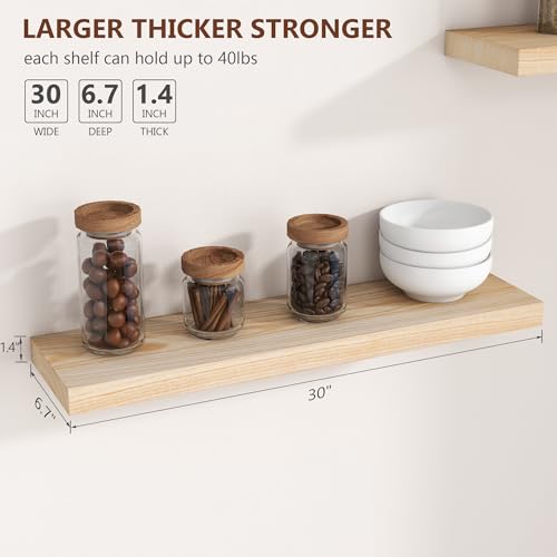 fuqing 30 Inch Floating Shelves | Natural Wood Wall Shelves Set of 2 | 30" W x 6.7" D Natural Wooden Floating Shelves for Living Room Bedroom Home Office - color: Natural, size: 30 Inch