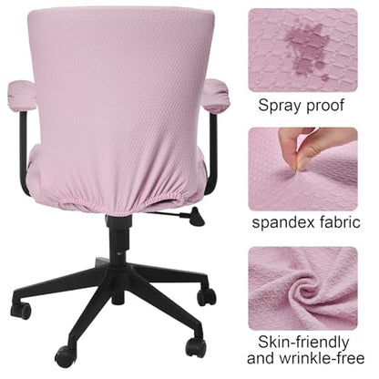 Tallew 4 Pcs Office Chair Covers Set Computer Universal Protective Stretchable Chair Seat Covers Desk Armrest Slipcovers Pads Office Cushion Backrest for Rotating(Pink) - color: Pink