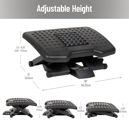 Mind Reader Adjustable Height Ergonomic Foot Rest with Massage Rollers, Black - size: Massager Foot Rest