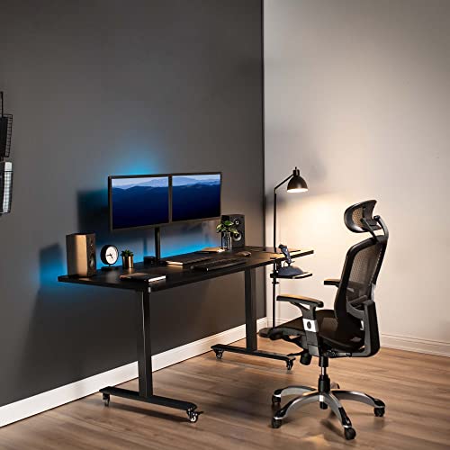 VIVO Black Clamp-on Mouse Pad Holder Platform, MOUNT-MS01B | Wooden Adjustable Under Desk 360° Rotating Tray Rest Extension Attachment, Fits up to 2 inch Desktops