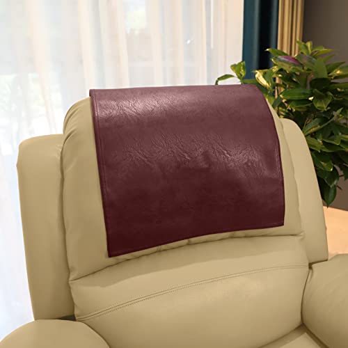 Non Slip Headrest Cover for Furniture Slipcovers,Faux Leather Headrest Protector for Recline Chair Vinyl Head Protector for Sofa,Theater Seat Cover for Home & Office 17x27 in, Burgundy - color: Burgundy