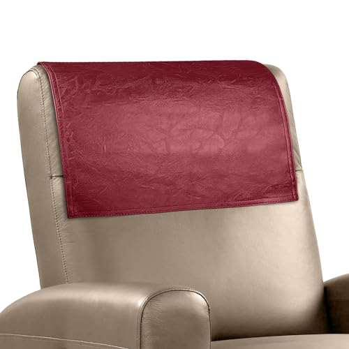 Headrest Cover for Recliner Chair Recliner Headrest Protector Faux Leather Headrest Cover Chair Couch Headrest Covers for Furniture Sofa Protector for Home Office 17x27In(Wine Red) - color: Wine Red, size: 43x69 Cm