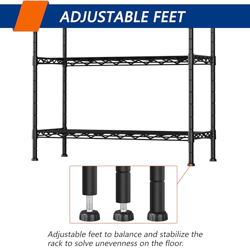 Soywey 4-Shelf Adjustable Heavy Duty Storage Shelving Unit, Metal Organizer Wire Rack for Laundry Bathroom Kitchen Pantry Closet, Black - size: 4-Shelf, style: No Wheels