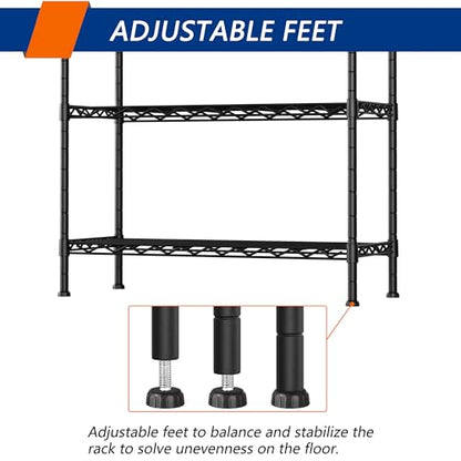 Soywey 4-Shelf Adjustable Heavy Duty Storage Shelving Unit, Metal Organizer Wire Rack for Laundry Bathroom Kitchen Pantry Closet, Black - size: 4-Shelf, style: No Wheels