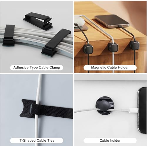 Under Desk Cable Management Tray, No Drill Steel Cord Organizer Kit with 52Pcs Different Essential Accessories for Home Office Standing Desk (13.4inch, Black) - size: 52-Piece