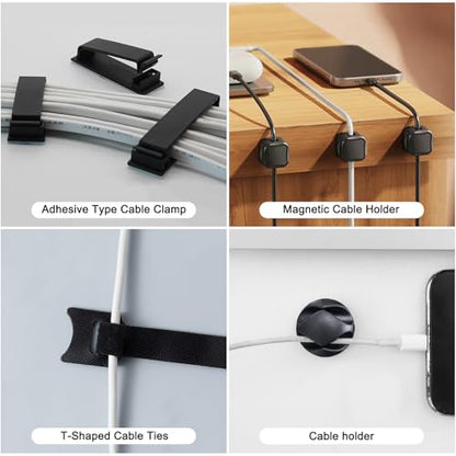 Under Desk Cable Management Tray, No Drill Steel Cord Organizer Kit with 52Pcs Different Essential Accessories for Home Office Standing Desk (13.4inch, Black) - size: 52-Piece