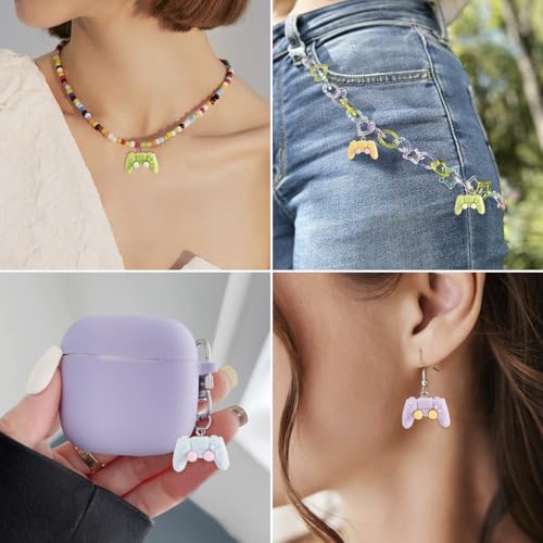 Cheriswelry 24Pcs Game Controller Charms Key Ring Pendant Charms Video Game Resin Charm 18mm 6 Colors for DIY Craft Earring Necklace Jewelry Making