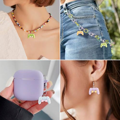 Cheriswelry 24Pcs Game Controller Charms Key Ring Pendant Charms Video Game Resin Charm 18mm 6 Colors for DIY Craft Earring Necklace Jewelry Making