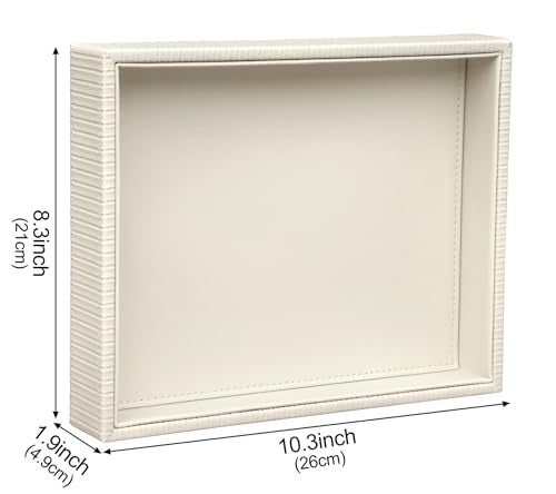 HofferRuffer Faux Leather Vanity Tray, Elegant Desktop Storage Organizer, Decorative Catchall for Perfume, Bathroom Valet, Nightstand or Dresser, 10.2 x 8.4 x 1.8 inches (CreamWhite Stripe) - color: Creamwhite Stripe, size: 10.2" x 8.4" x 1.8"