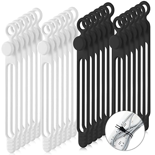 Nuanchu 40 Pcs Silicone Cable Ties Reusable Holder Adjustable Straps Multipurpose Charging Cable Organizer for Fastening Charging Cords Wires(7.1 Inch,Black, White) - color: Black, White, size: 7.1 Inch