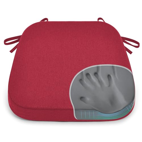 Shinnwa Dining Chair Cushions, Patented Design Memory Foam Kitchen Chair Pads with Ties and Washable Cover, 17" x 16" x 2", Burgundy - color: Burgundy
