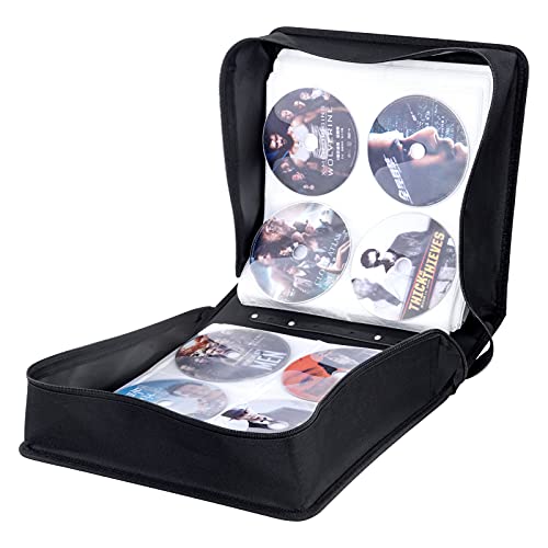 Siveit CD/DVD Binder, CD DVD Case Holder Binder 400 Capacity CD/DVD Wallet Storage Booklet Album Box (White binder, Black) - color: Black, size: White binder