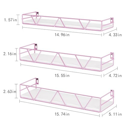 Amaoot Floating Shelves Set of 3, Home Wood Wall Shelf, Farmhouse Shelf for Bedroom, Wall Mounted Floating Shelf for Living Room, Bedroom, Bathroom, Kitchen, Office (Pink) - color: Pink