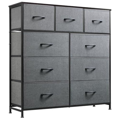 WLIVE 9-Drawer Dresser, Fabric Storage Tower for Bedroom, Hallway, Entryway, Closet, Tall Chest Organizer Unit with Fabric Bins, Steel Frame, Wood Top, Easy Pull Handle, Dark Grey - color: A-dark Grey