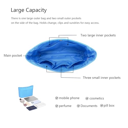 YONEBN waterproof Storage Bag Lightweight Large Capacity nylon Bag Inner Bag Handbag Organizer - color: Nylon/Sky Blue