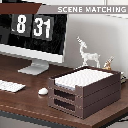 PU Leather Letter Tray - Load Documents Trays Front for Office Desktop Organizer - Desk Magazine, File, A4 Paper Holder - Paper Document File Holder Drak Brown (Drak Brown, A4-Tray) - color: Drak Brown