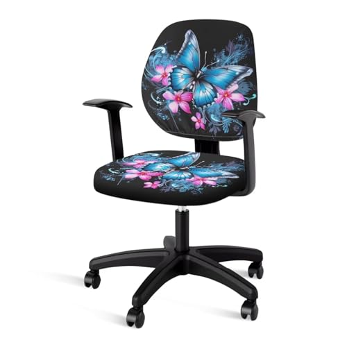 Butterfly Flower Office Chair Covers Stretchable Office Chair Seat Cover 2 Piece Washable Gaming Chair Cover Universal Fit Wheelchairs,Computer Chairs,Gaming Chairs Blue - color: Blue Butterfly Flower 2