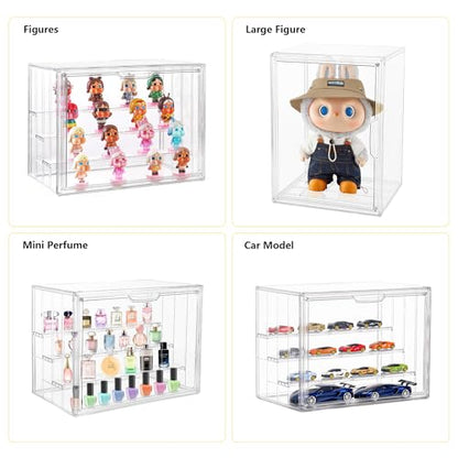 Acrylic Display Case for Collectibles, 4 Layer Adjustable Clear Figure Display Cases with Magnetic Door, Large Stackable Showcase Display Cabinet Box for Figures
