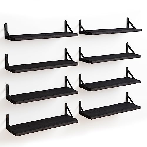 Fixwal Floating Shelves, Width 4.75in Rustic Wood Wall Shelves Set of 8, Wall Storage Shelves for Bedroom, Living Room, Kitchen, Bathroom, Office and Plants (Black) - color: Black, style: 8pcs