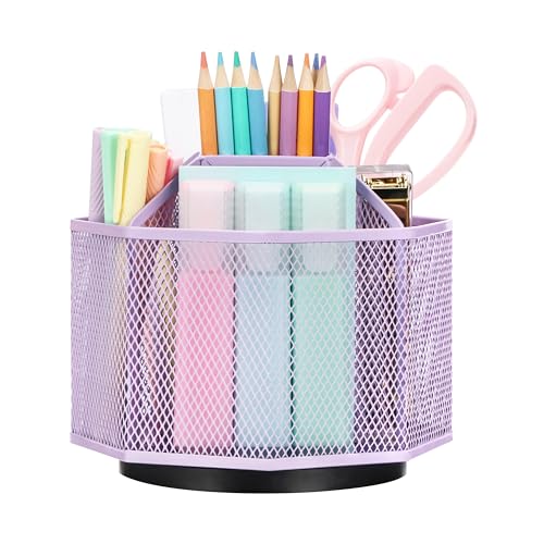 Exerz Desk Organiser/Mesh Desk Tidy Candy/Pen Holder/Multifunctional Organiser 360 Rotating - color: Light Purple