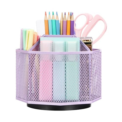 Exerz Desk Organiser/Mesh Desk Tidy Candy/Pen Holder/Multifunctional Organiser 360 Rotating - color: Light Purple